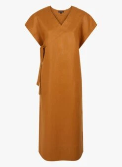 Soeur USHUAIA - Robe Midi Col V En Lin | Marron -Soeur 3984869