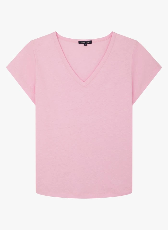 Soeur DOMINIQUE - Tee-shirt Col V En Coton Mélangé | Rose 5 Soeur DOMINIQUE - Tee-shirt Col V En Coton Mélangé | Rose – Image 3