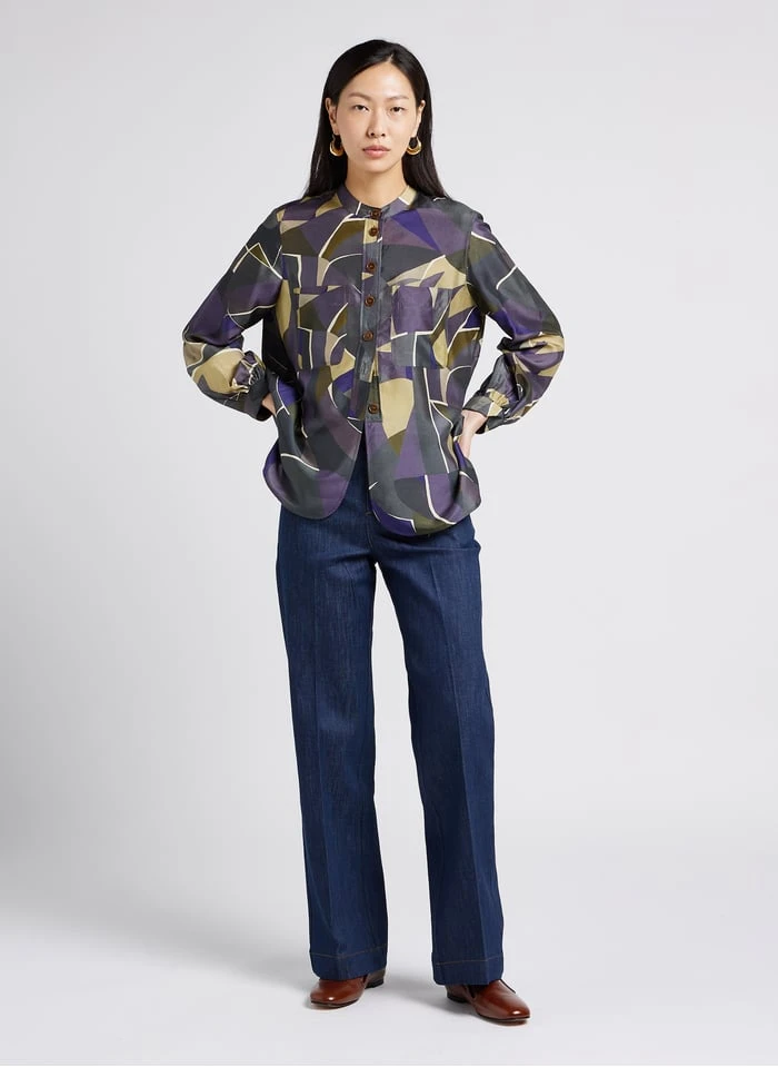 Soeur LAURE - Chemise Col Rond Montant Imprimé Fleurs En Soie | Gris 6 Soeur LAURE - Chemise Col Rond Montant Imprimé Fleurs En Soie | Gris – Image 4