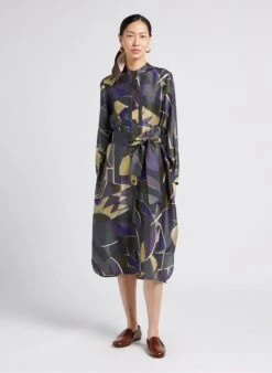 Soeur LAUREN - Robe Midi En Soie Imprimée | Gris