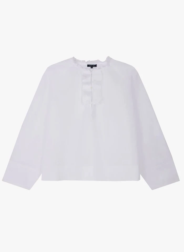 Soeur THEMA - Blouse Col Mao à Volants En Coton | Blanc 5 Soeur THEMA - Blouse Col Mao à Volants En Coton | Blanc – Image 3