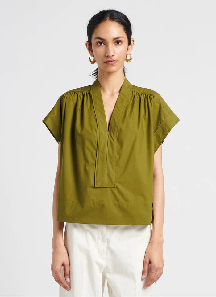 Soeur MADAGASCAR - Blouse Col V En Popeline De Coton | Vert 3 Soeur MADAGASCAR - Blouse Col V En Popeline De Coton | Vert