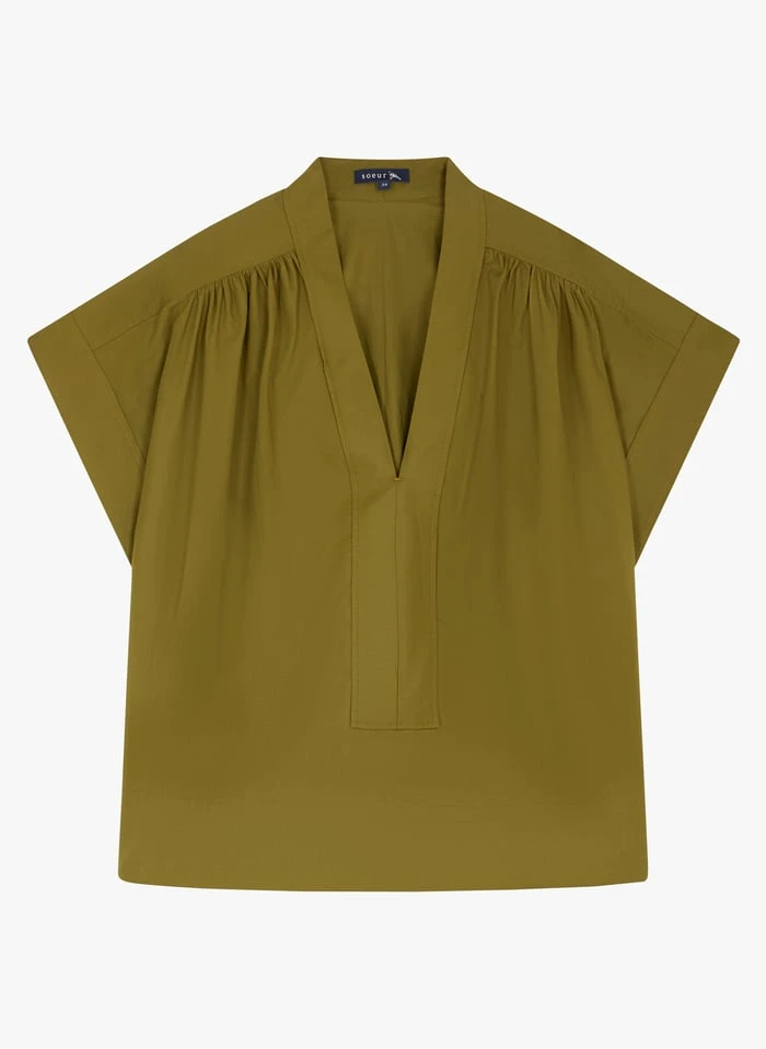 Soeur MADAGASCAR - Blouse Col V En Popeline De Coton | Vert 5 Soeur MADAGASCAR - Blouse Col V En Popeline De Coton | Vert – Image 3