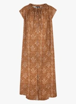 Soeur TAMARIS - Robe Midi Col Tunisien Imprimée En Lin | Marron -Soeur 4121894