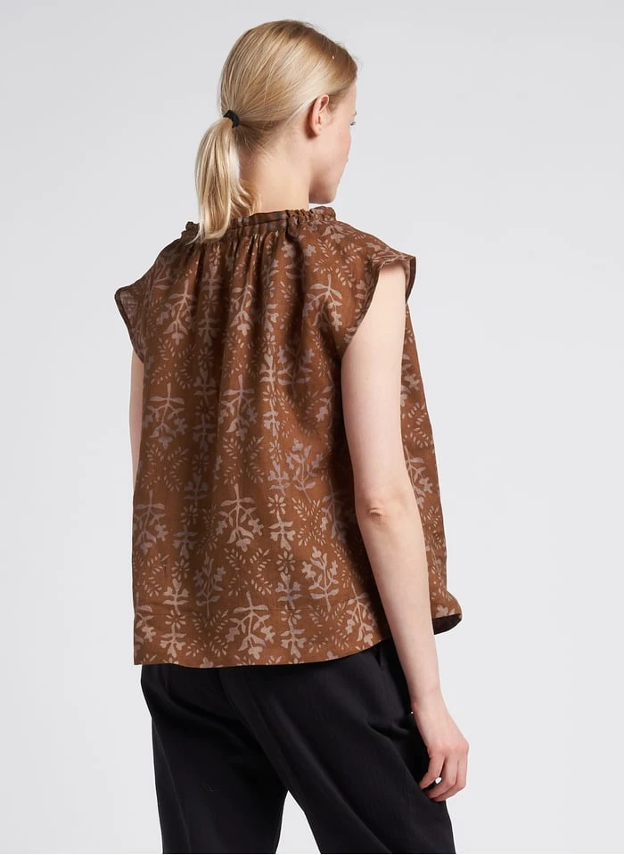 Soeur TANGER - Blouse Col Rond En Lin Flammé | Marron 4 Soeur TANGER - Blouse Col Rond En Lin Flammé | Marron – Image 2