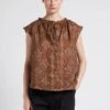 Soeur TANGER - Blouse Col Rond En Lin Flammé | Marron -Soeur 4151282