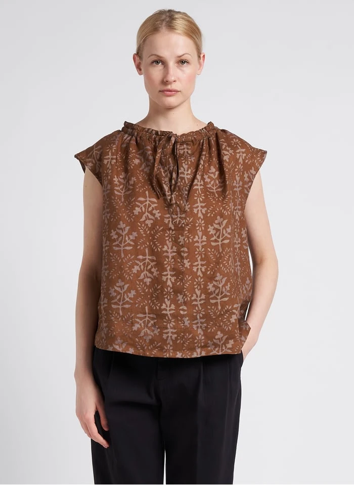 Soeur TANGER - Blouse Col Rond En Lin Flammé | Marron 3 Soeur TANGER - Blouse Col Rond En Lin Flammé | Marron