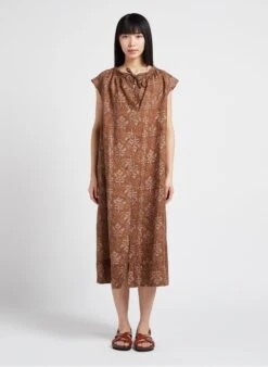 Soeur TAMARIS - Robe Midi Col Tunisien Imprimée En Lin | Marron -Soeur 4156271