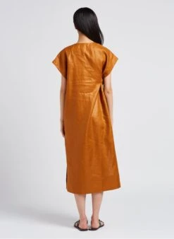 Soeur USHUAIA - Robe Midi Col V En Lin | Marron -Soeur 4179390