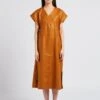 Soeur USHUAIA - Robe Midi Col V En Lin | Marron -Soeur 4179393