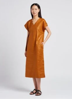 Soeur USHUAIA - Robe Midi Col V En Lin | Marron -Soeur 4179394