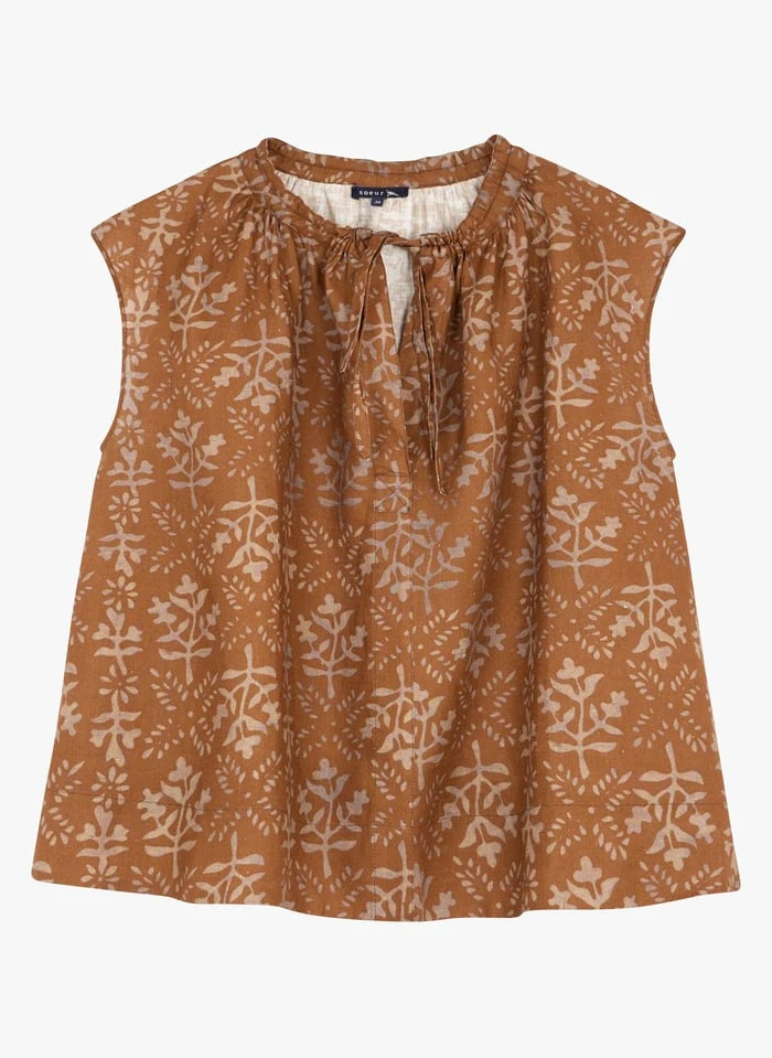 Soeur TANGER - Blouse Col Rond En Lin Flammé | Marron 5 Soeur TANGER - Blouse Col Rond En Lin Flammé | Marron – Image 3